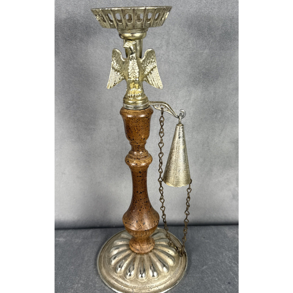 VTG Dilly Wood and Metal Candle Holder Snuffer‎ and Adoration Candle USA Eagle